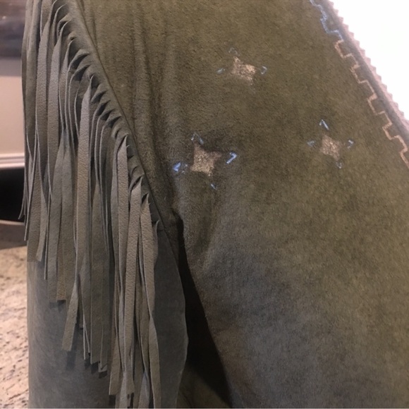 Patty Lewis Patricia Wolf leather fringe jacket skirt hand painted Indian ponies - Picture 3 of 8